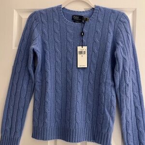 Polo Ralph Lauren Blue Cable Knit Cashmere Sweater - Size Small - New With Tags